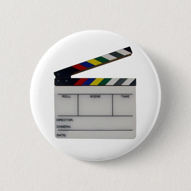 Clapboard movie filmmaker slate 6 cm round badge (Front)