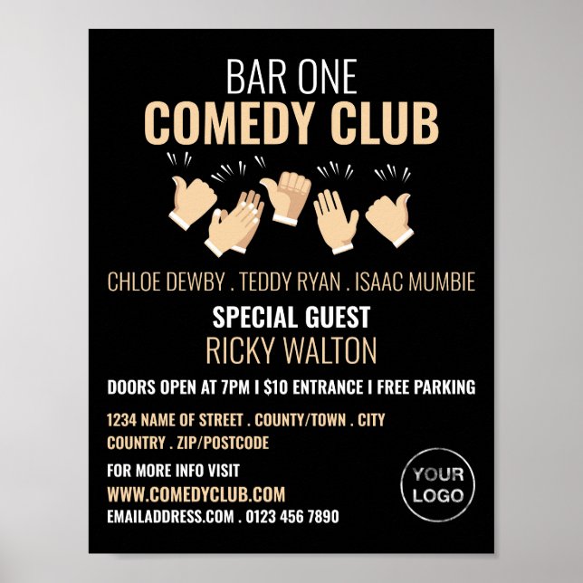 Clapping Hands, Comedian, Comedy Club Advertising Poster (Front)