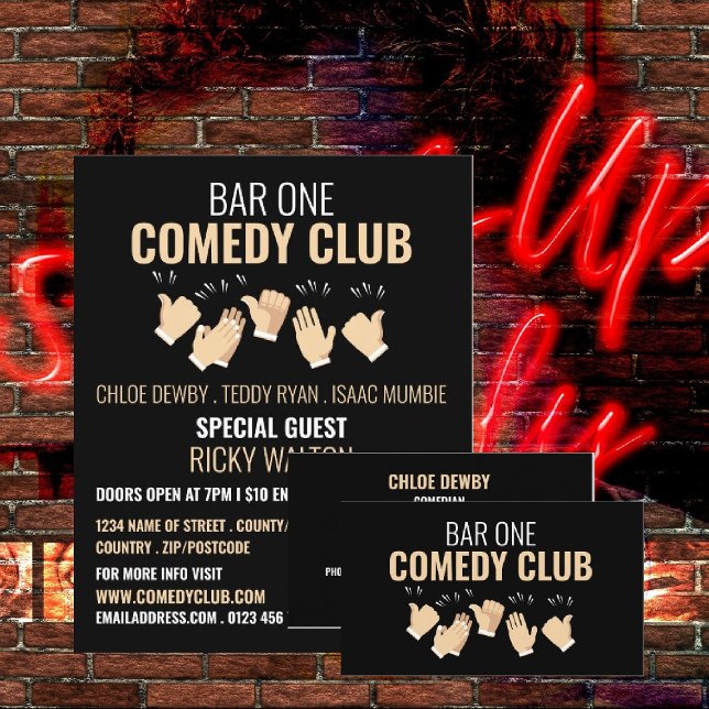 Clapping Hands, Comedian, Comedy Club Business Card (Creator Uploaded)
