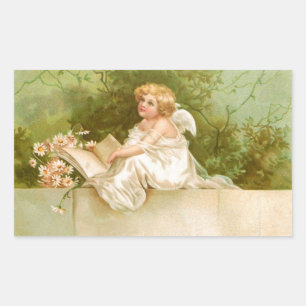 Clapsaddle: Angel with Book and Flowers Rectangular Sticker