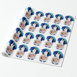 Clapsaddle: Easter Bunny Girl with Umbrella Wrapping Paper