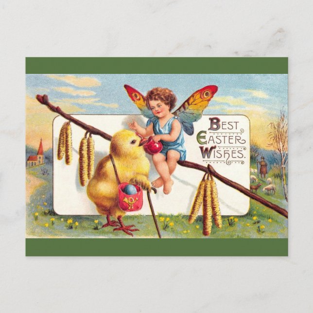 Clapsaddle: Easter Fairy with Chicken Holiday Postcard (Front)