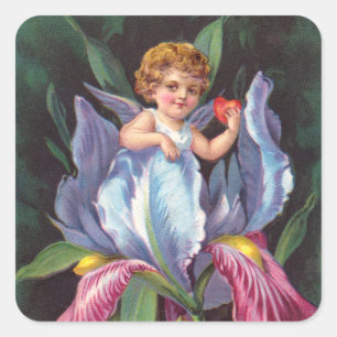 Clapsaddle: Flower Cherub Iris Square Sticker