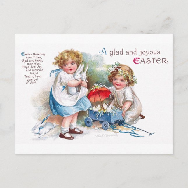 Clapsaddle: Girls Playing with Bunnies Postcard (Front)
