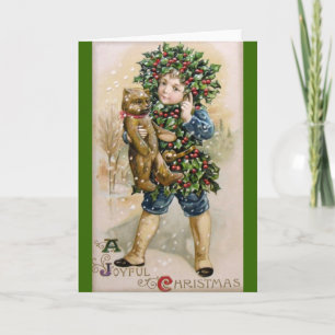Clapsaddle: Holly Boy with Teddy Holiday Card