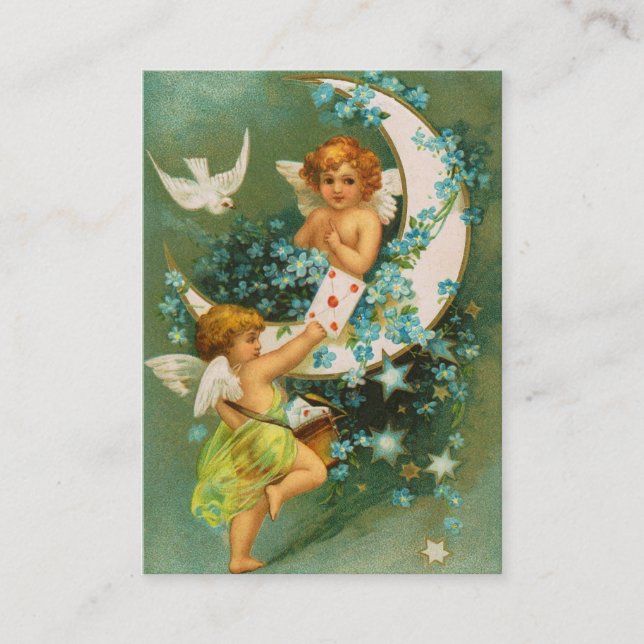 Clapsaddle: Two Cherubs on a Sickle Moon Business Card (Front)
