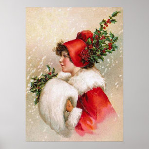 Clapsaddle: Winter Girl with Holly Hat Poster