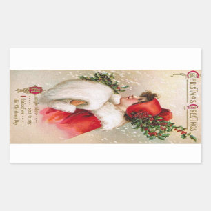 Clapsaddle: Winter Girl with Holly Hat Rectangular Sticker
