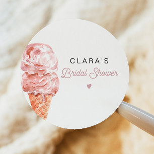 CLARA Retro Ice Cream Blush Bridal Shower Favour C Classic Round Sticker