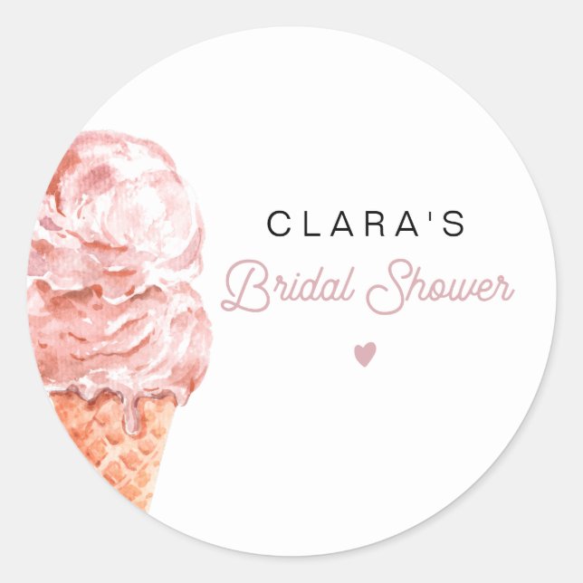 CLARA Retro Ice Cream Blush Bridal Shower Favour C Classic Round Sticker (Front)