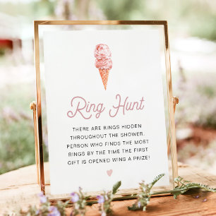 CLARA Retro Ice Cream Bridal Shower Ring Hunt Game Poster