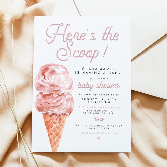 CLARA Retro Ice Cream Here's The Scoop Baby Shower Invitation (Creator Uploaded)