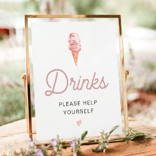 CLARA Retro Pink Ice Cream Drinks Bar Poster