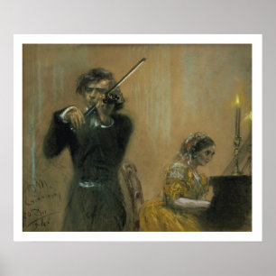 Clara Schumann (1819-96) and a Violinist, 1854 (pa Poster