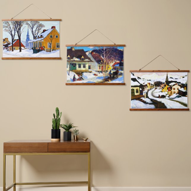 Clarence Gagnon artwork, beautiful winter scenes, Hanging Tapestry (Asymmetrical)