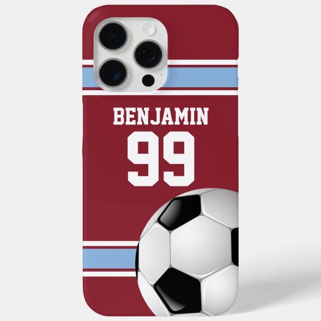 Claret and Blue Stripes Jersey Soccer Ball Case-Mate iPhone Case (Back)