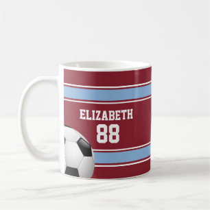 Claret and Blue Stripes Jersey Soccer Ball Coffee Mug