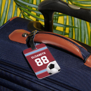 Claret and Blue Stripes Jersey Soccer Ball Luggage Tag