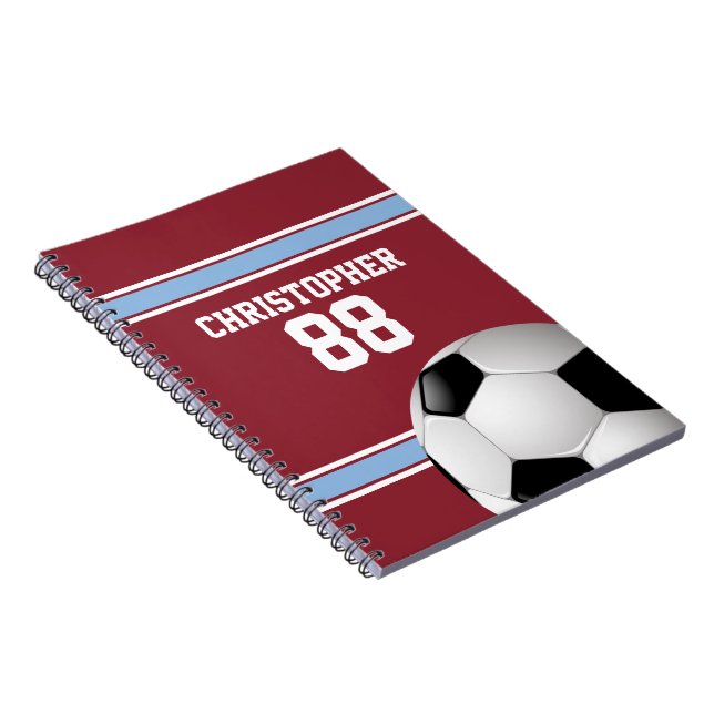 Claret and Blue Stripes Jersey Soccer Ball Spiral Notebook (Right Side)