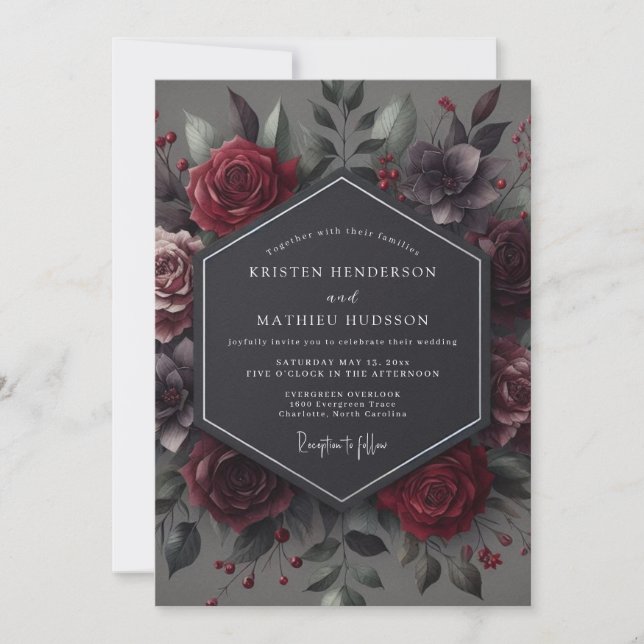Claret Gothic Wedding Invitation (Front)