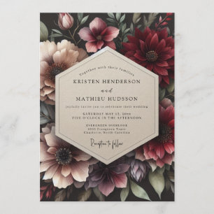Claret Opulent Flora Wedding Invitation