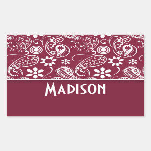 Claret Paisley; Personalised Rectangular Sticker