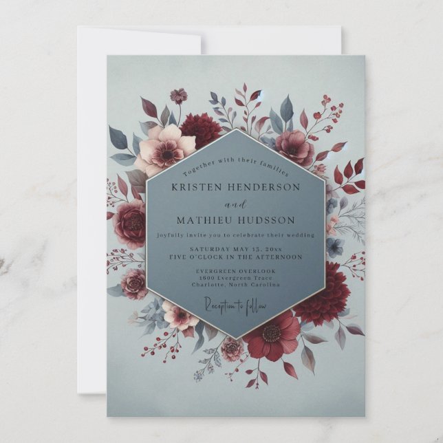 Claret Slate Painterly Bloom Wedding Invitation (Front)