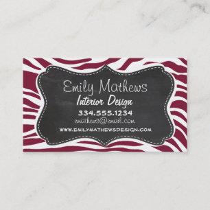 Claret Zebra Stripes Animal Print; Chalkboard look Business Card