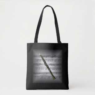 Clarinet 3-D Sheet Music Pillow Grey/Black Back ~ Tote Bag