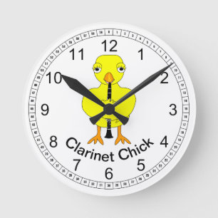 Clarinet Chick Round Clock