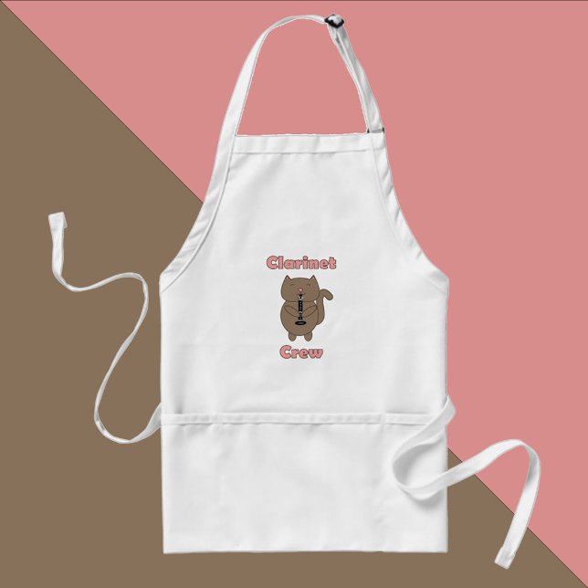 Clarinet Crew Pink Cat Brown Standard Apron (A cute apron that says clarinet crew with a cute clarinet playing cat.)