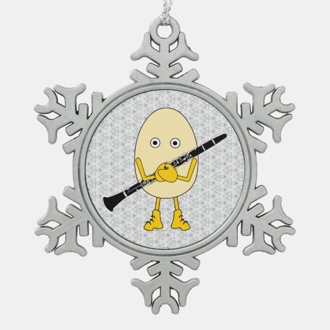 Clarinet Egghead Snowflake Pewter Christmas Ornament (Front)