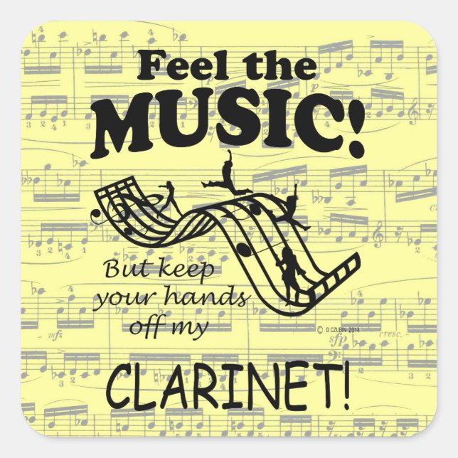 Clarinet Feel The Music Square Sticker (Front)