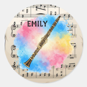 Clarinet Harmony: Colourful Watercolors  Classic Round Sticker