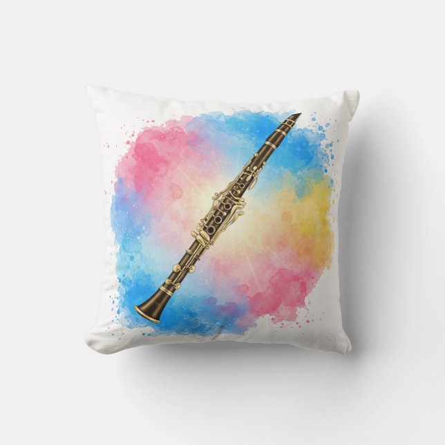 Clarinet Harmony: Colourful Watercolors. Cushion (Front)