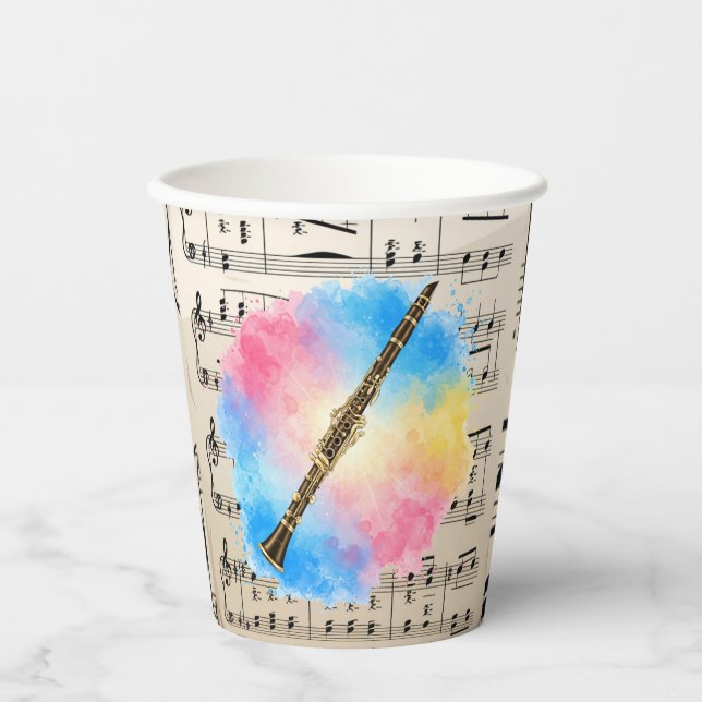 Clarinet Harmony: Colourful Watercolors  Paper Cups (Front)