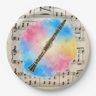 Clarinet Harmony: Colourful Watercolors Paper Plate