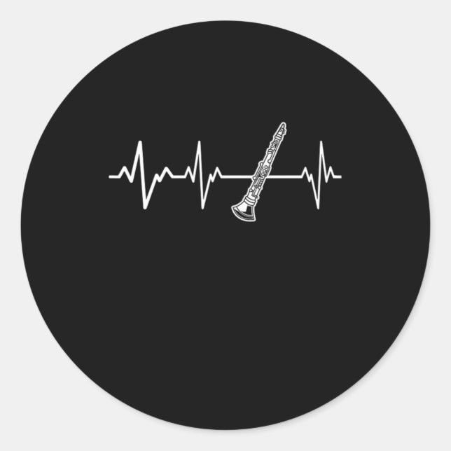 Clarinet Heartbeat Classic Clarinetist Gift Idea Round Sticker (Front)