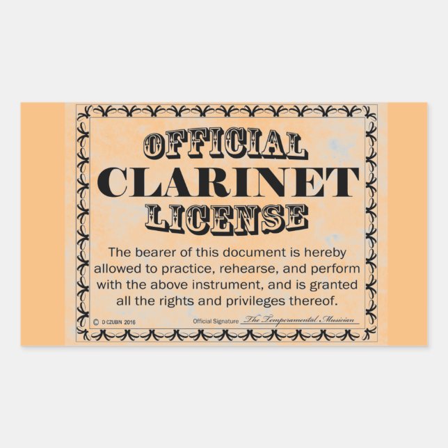 Clarinet License Rectangular Sticker (Front)