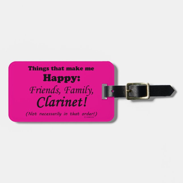 Clarinet Makes Me Happy Luggage Tag (Front Horizontal)
