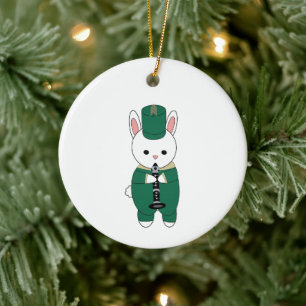 Clarinet Marching Band Rabbit Green Personalise Ceramic Tree Decoration