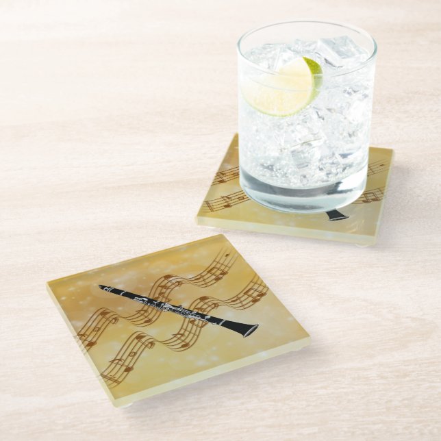 Clarinet music, popular design, glass coaster (Angled)