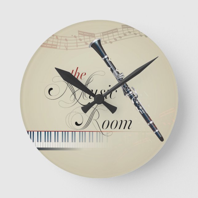 Clarinet Music Room Round Clock (Front)