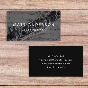 Clarinet Music Sheet Black and White Modern Business Card