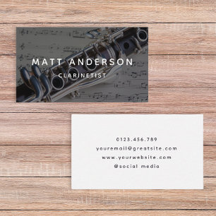 Clarinet Music Sheet Black and White Modern Business Card