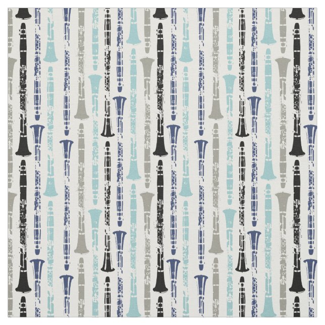 Clarinet Musical Instrument Band Orchestra Blue Fabric (Swatch)