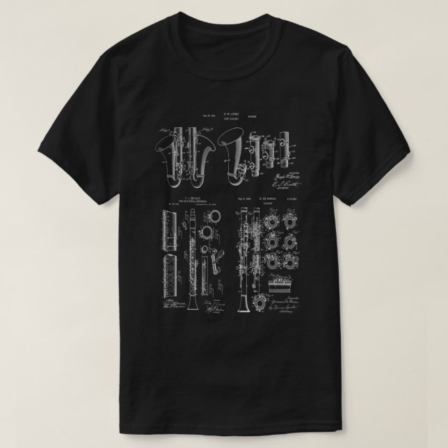 Clarinet Musical Instrument Patent Prints Classic  T-Shirt (Design Front)