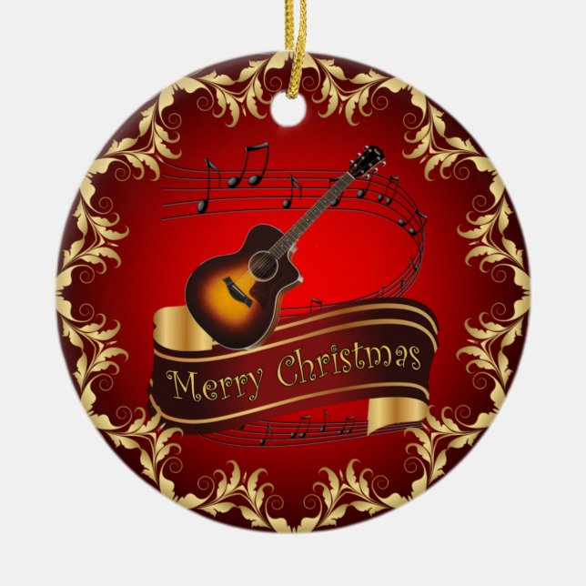 Clarinet ~ Musical Scroll ~ Merry Christmas ~  Ceramic Tree Decoration (Front)