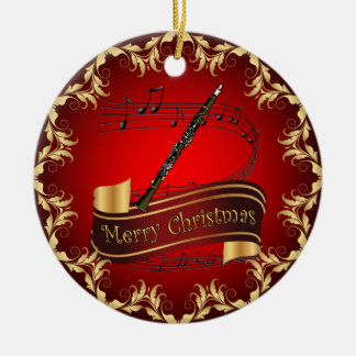 Clarinet ~ Musical Scroll ~ Merry Christmas ~  Ceramic Tree Decoration
