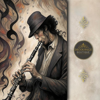 Clarinet Musician With Abstract Swirls Decoupage Tissue Paper
